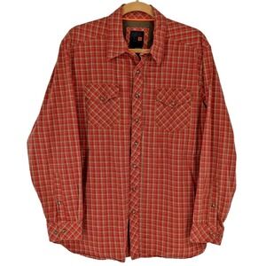 5.11 100% Cotton Shirt LARGE Rust Plaid Pearl Snaps Up Front Pockets and Sleeves